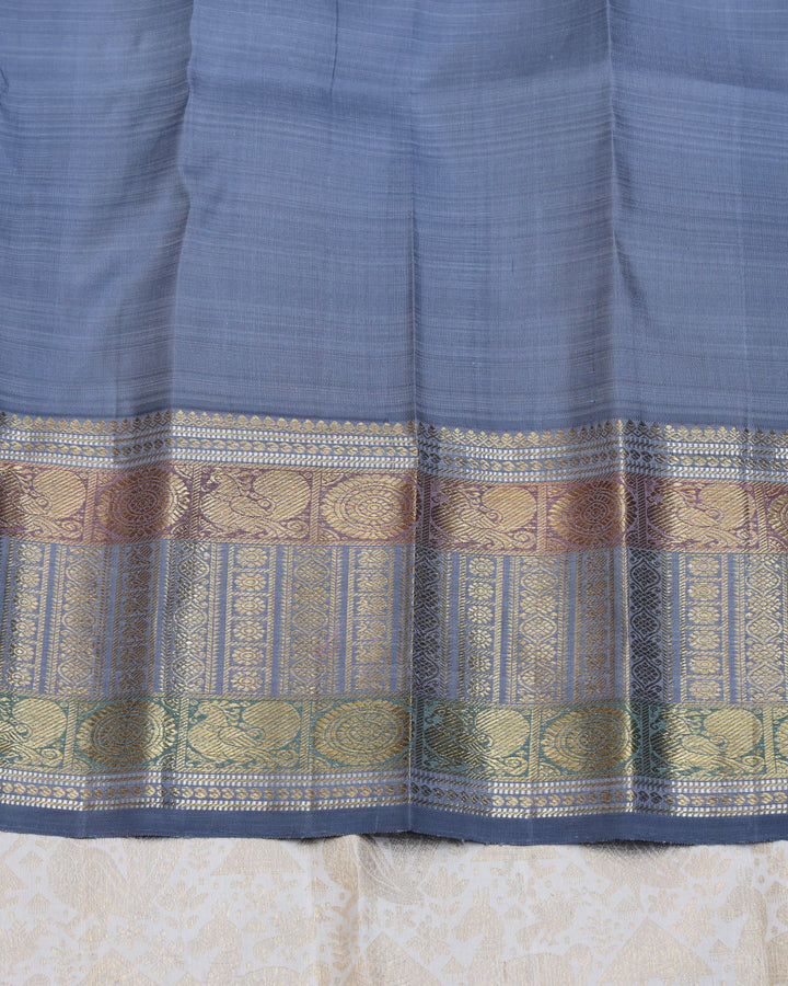 Off white and Grey pure zari kanjivaram silk saree