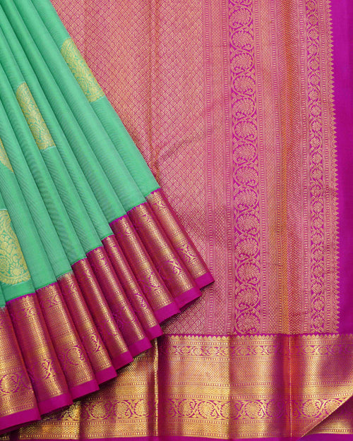 Light Green Silk Saree with Pink Border