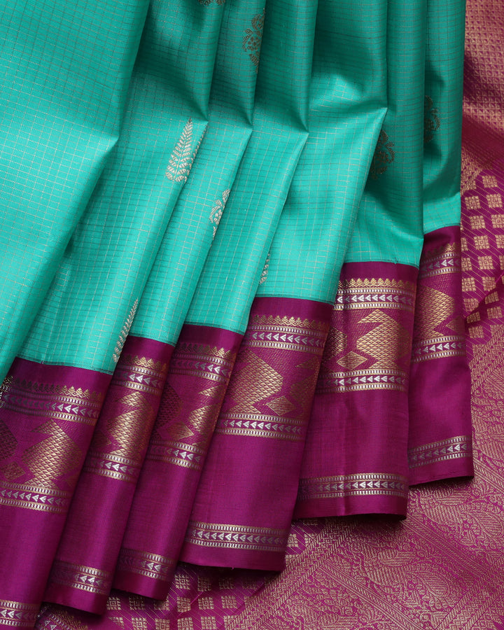 Aqua green pure zari kanchipuram silk saree