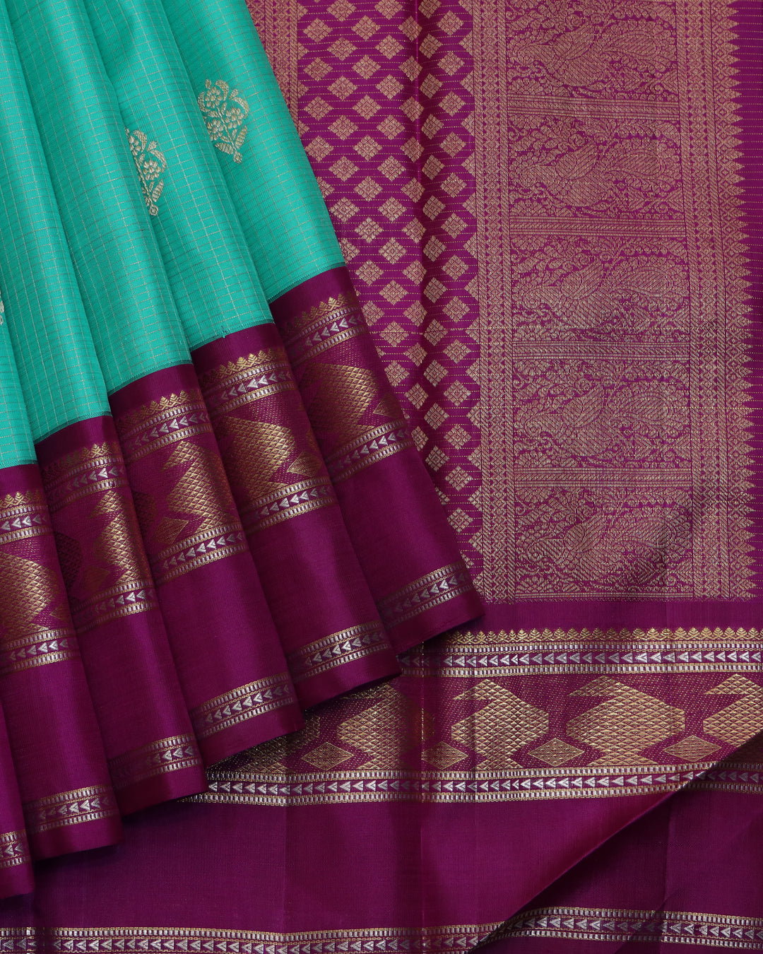 Aqua green pure zari kanchipuram silk saree