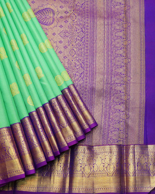 Green and Violet Kanchi Korvai Silk Saree