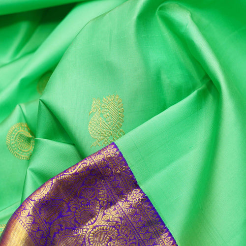 Green and Violet Kanchi Korvai Silk Saree