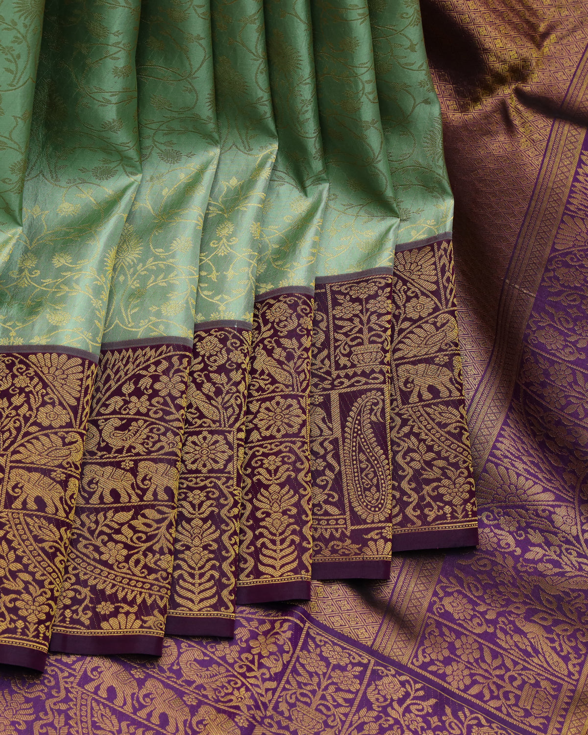 Celadon green pure silk saree
