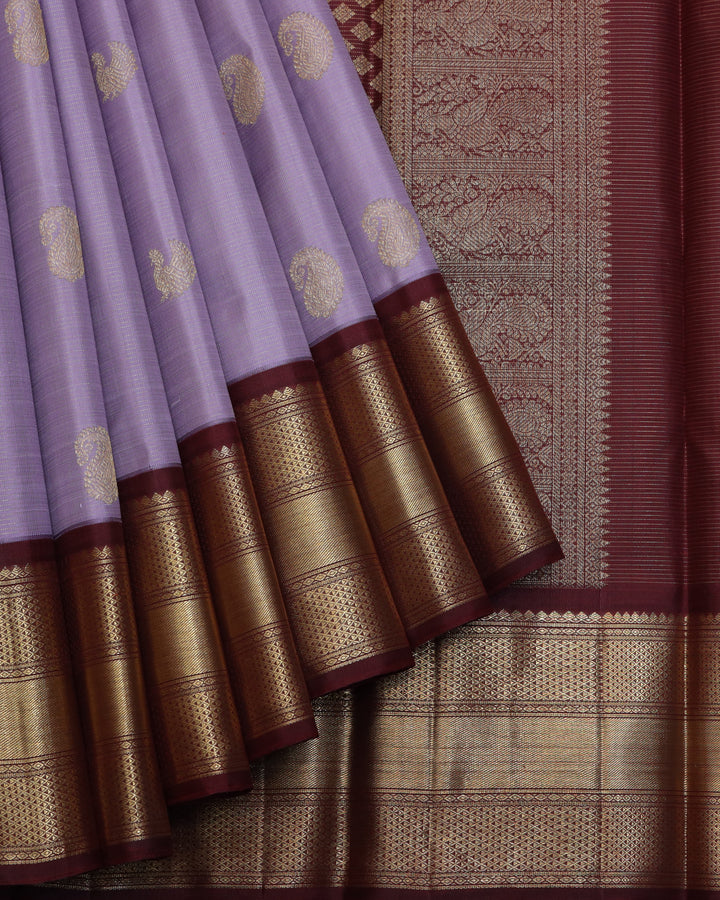 Lavender and Maroon vairaoosi pure zari silk saree