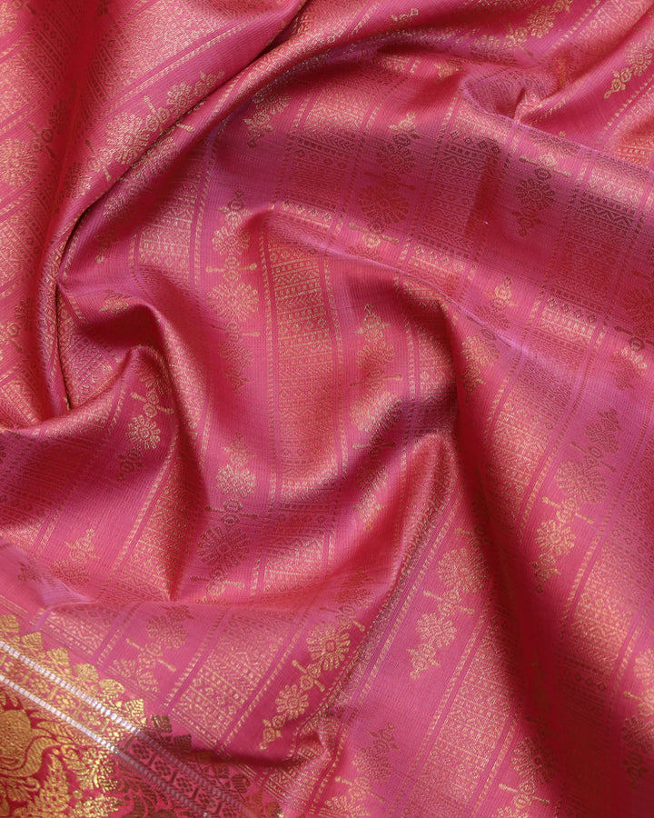 Pink and Red pure zari silk saree