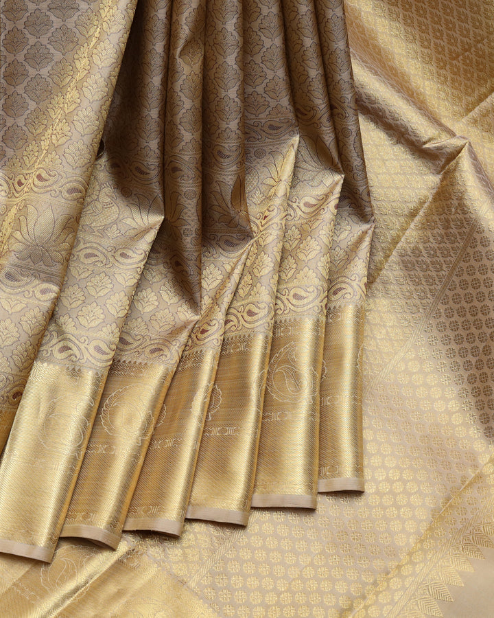 Beige brocade silk saree