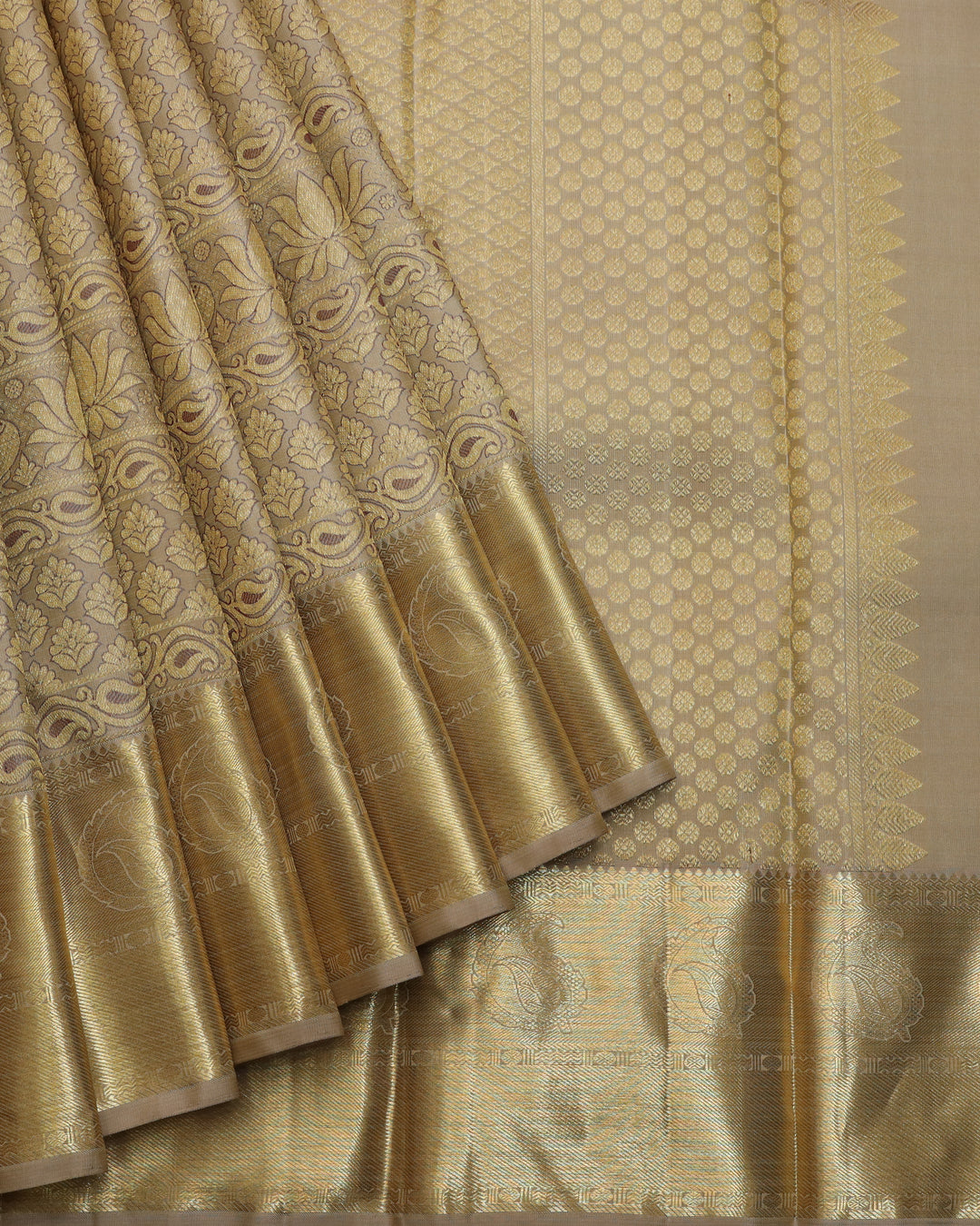 Beige brocade silk saree