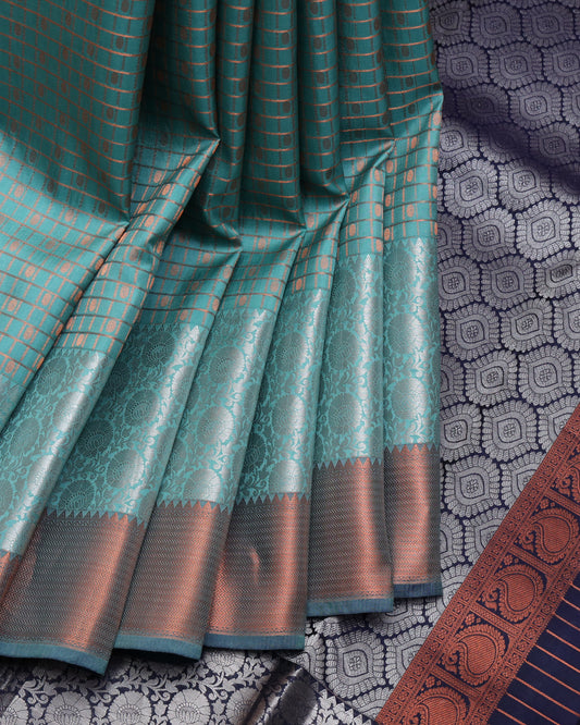 Pastel Blue green brocade silk saree