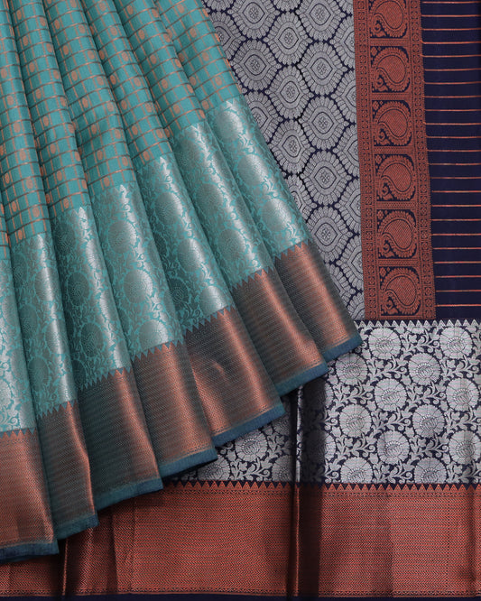 Pastel Blue green brocade silk saree