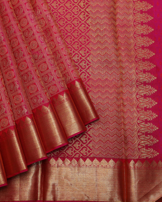 Pink traditional brocade silk saree