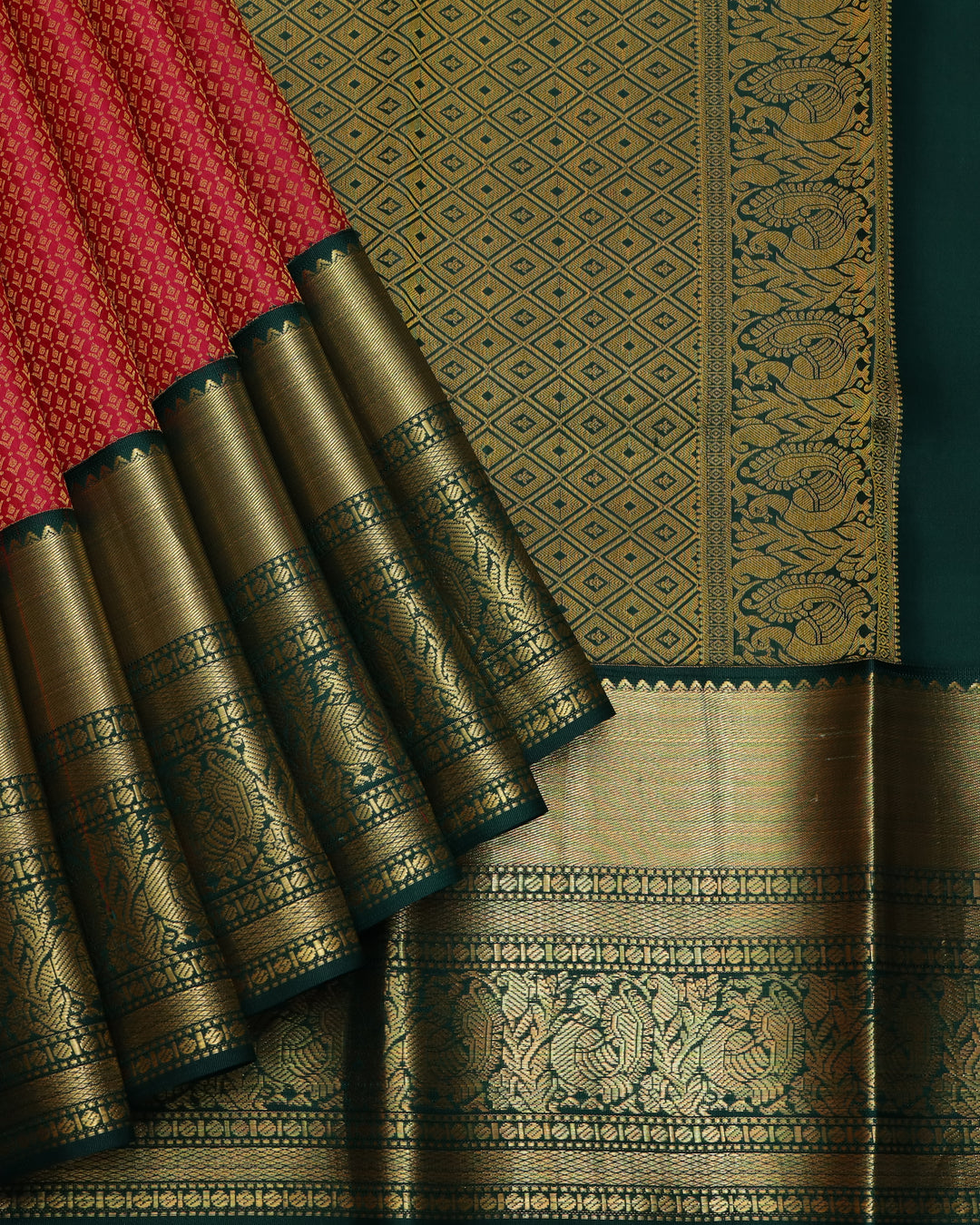 Pink and Green bridal silk saree