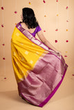 Yellow and purple pure silk saree