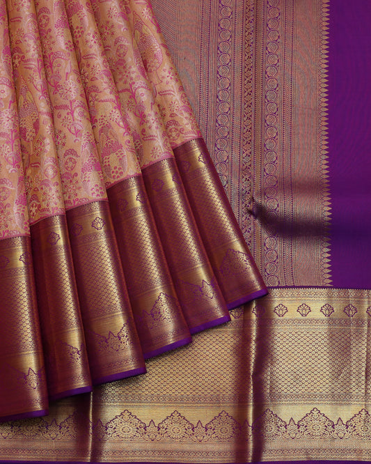 Pink and Purple tissue silk saree