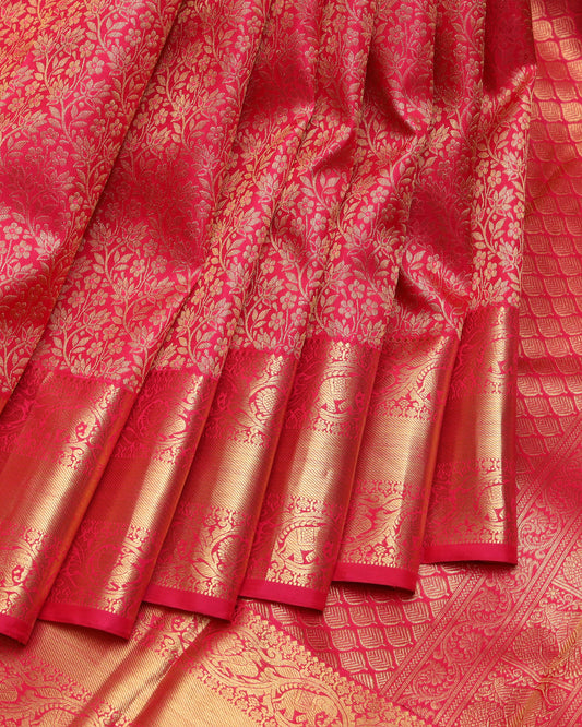 Hot pink Bridal silk saree