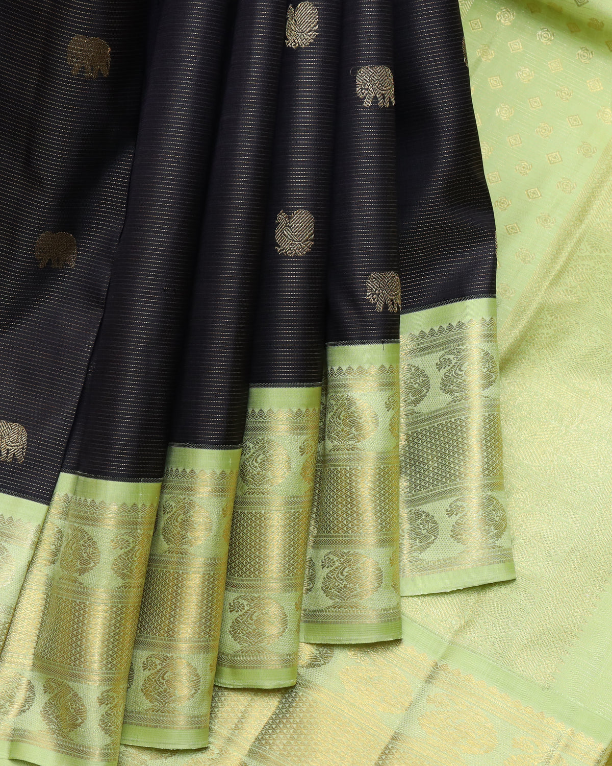 Black and Mint pure zari silk saree