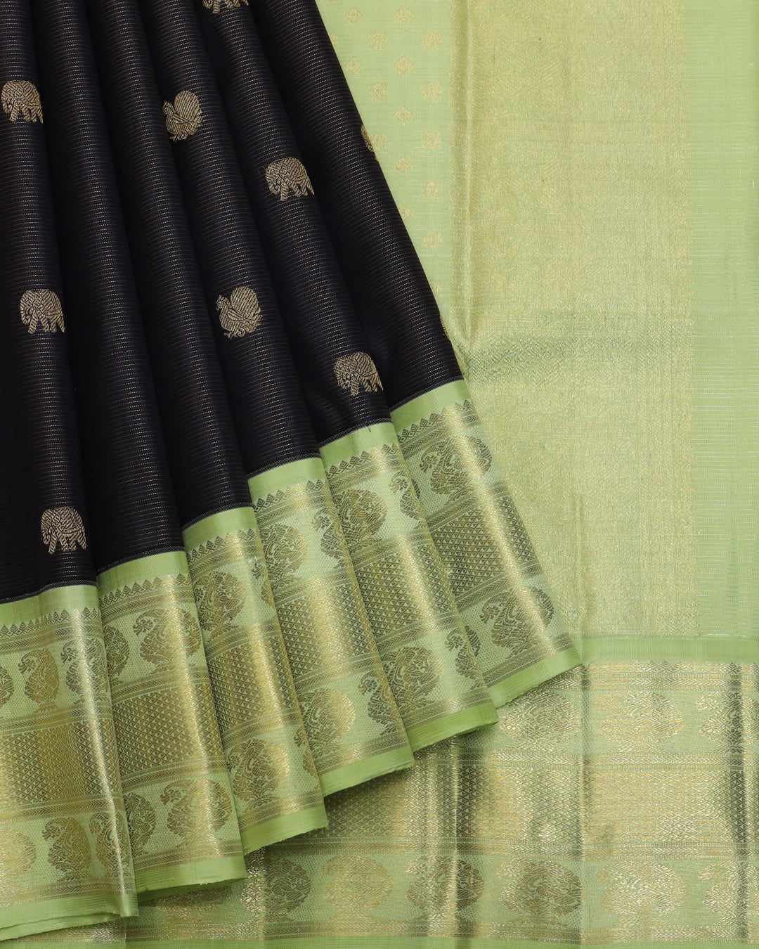 Black and Mint pure zari silk saree