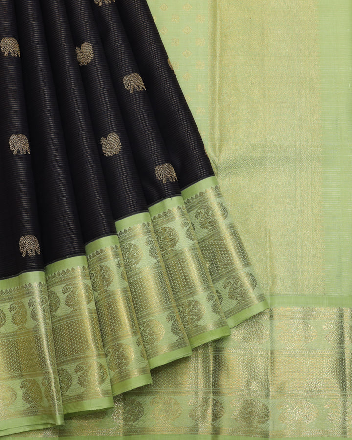 Black and Mint pure zari silk saree