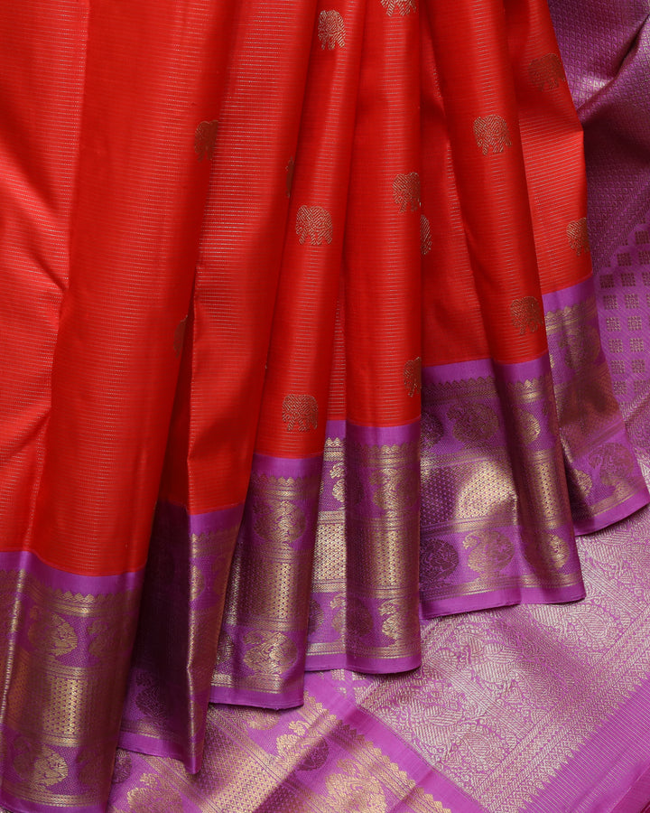 Red and Lavender pure zari silk saree