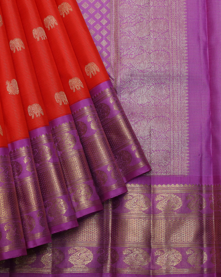 Red and Lavender pure zari silk saree