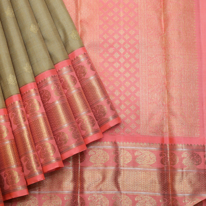 Granola beige pure zari silk saree