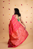 Pinkish orange pure silk saree