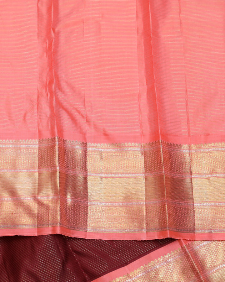 Maroon and Peach pure zari silk saree