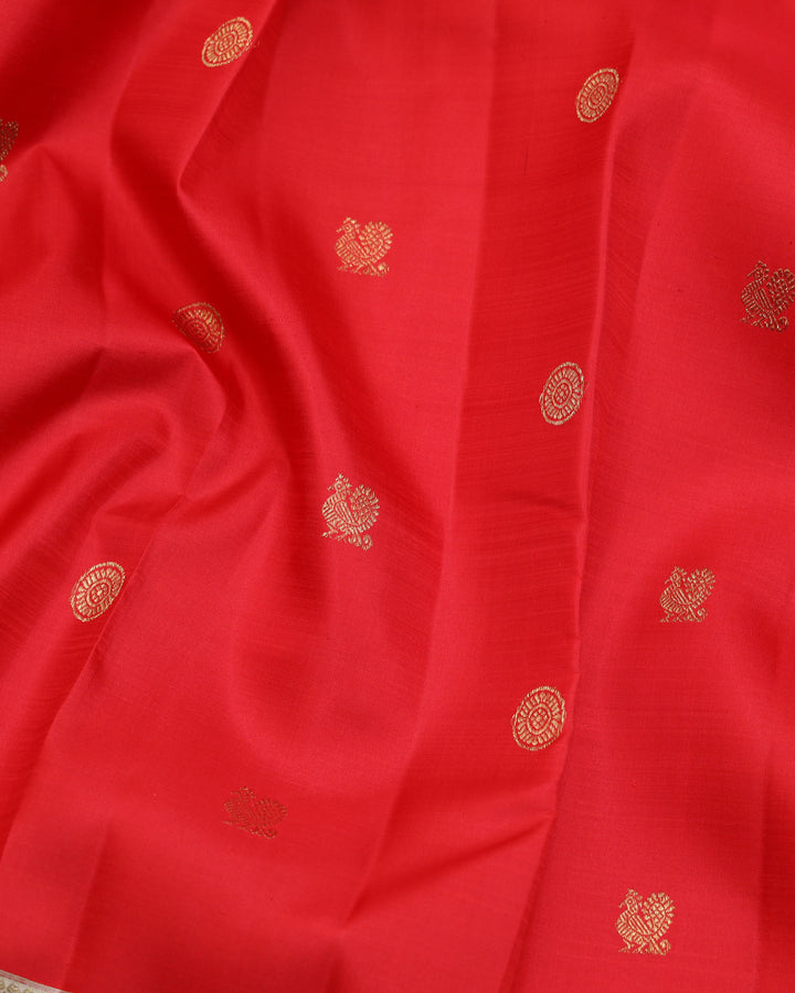 Red and Beige pure zari silk saree