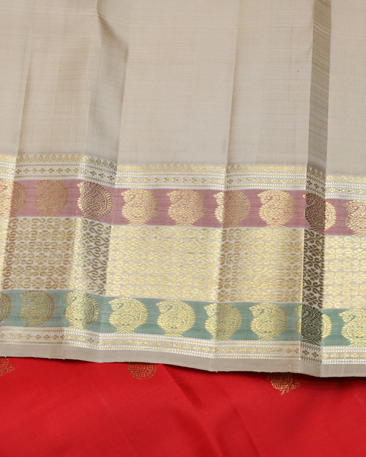 Red and Beige pure zari silk saree