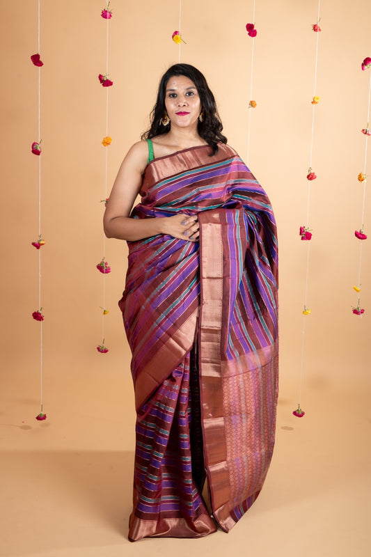 Maroon multicolour pure silk saree