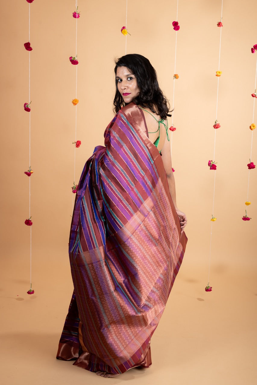 Maroon multicolour pure silk saree