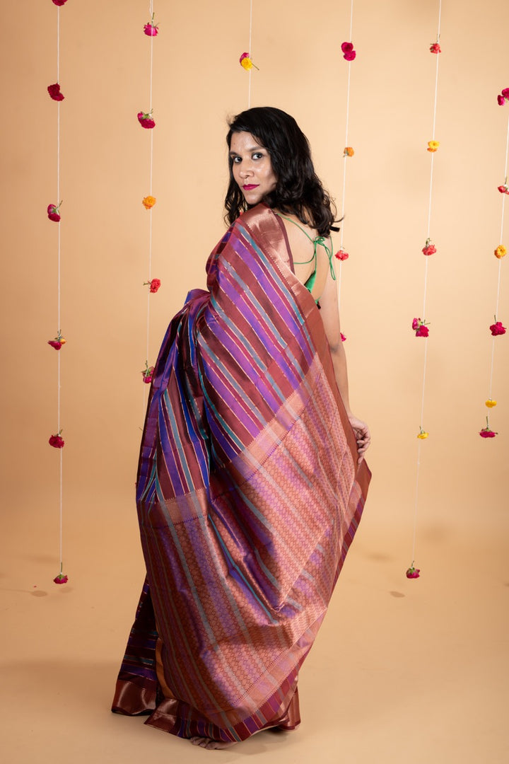 Maroon multicolour pure silk saree