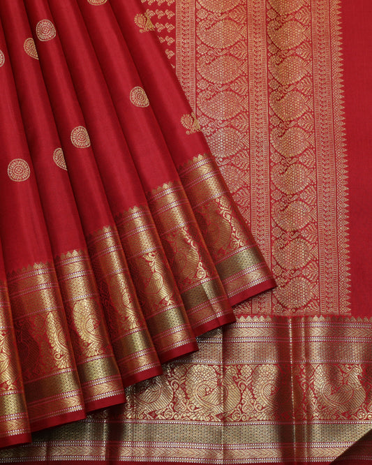 Red and gold pure zari silk saree