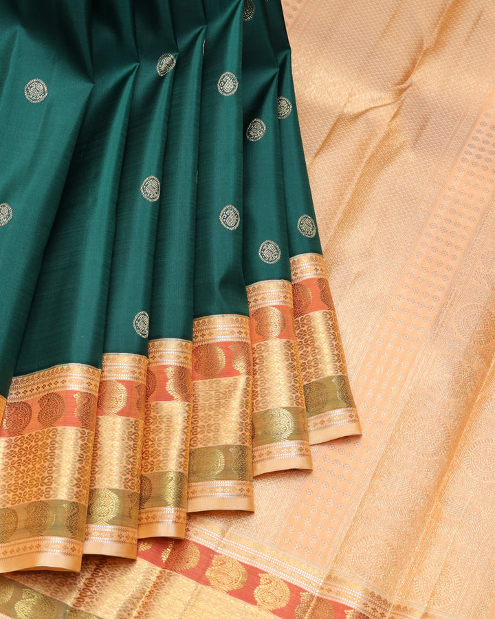 Pine green pure zari silk saree