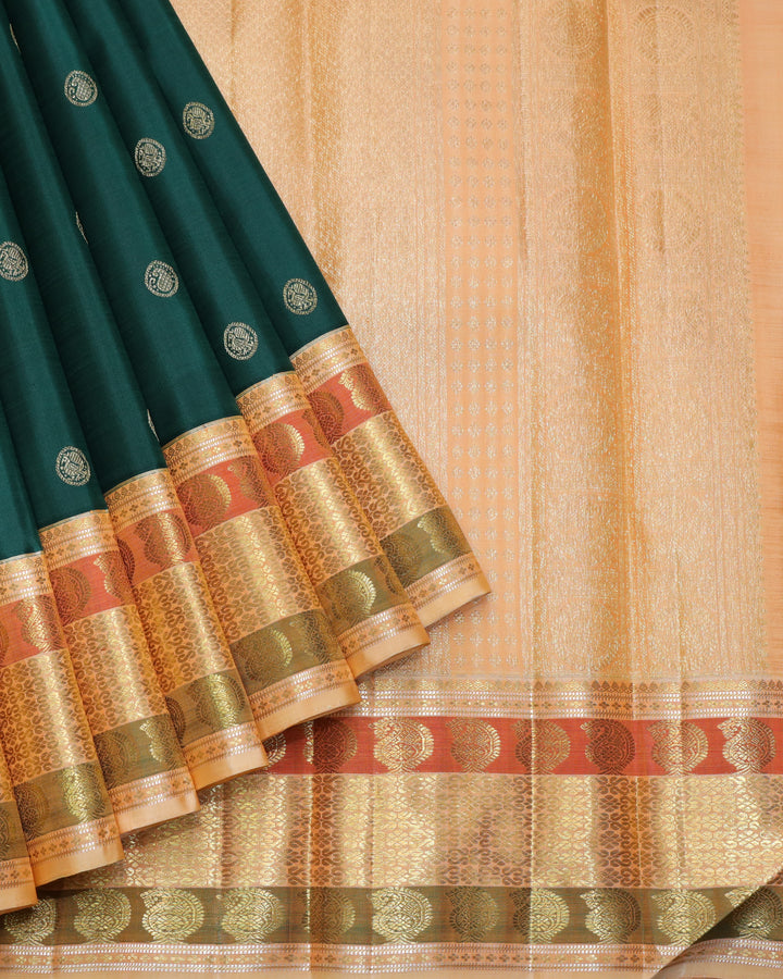 Pine green pure zari silk saree