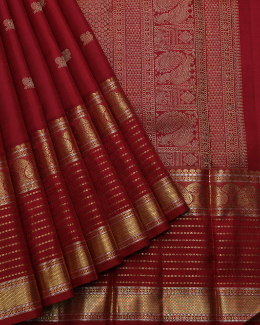 Maroon and Golden pure zari silk saree