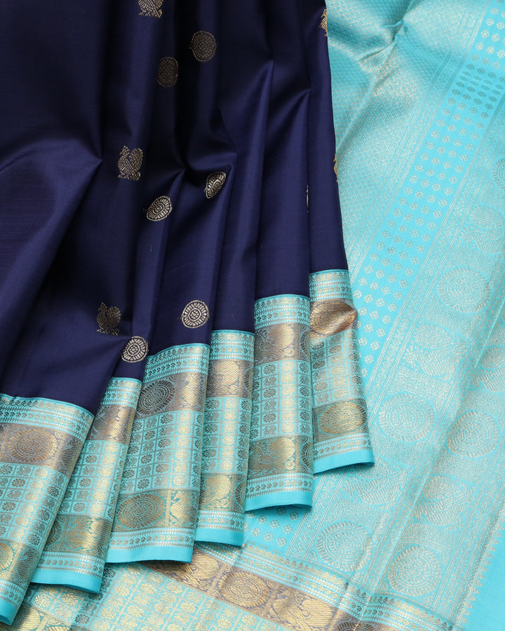 Navy blue pure zari silk saree
