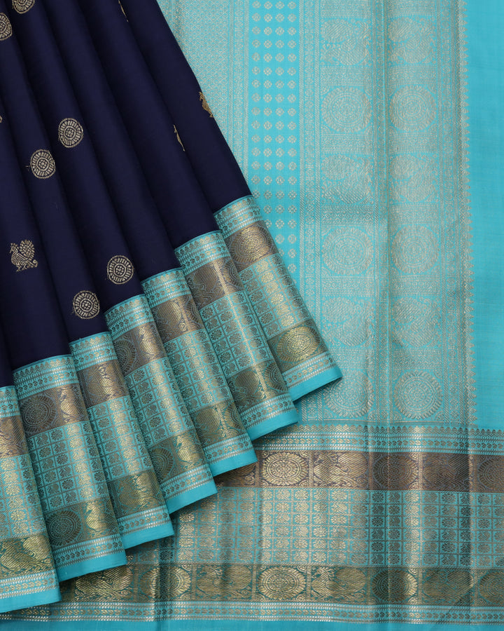 Navy blue pure zari silk saree