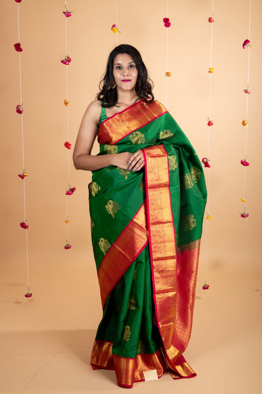 Green Saree With Red Blouse