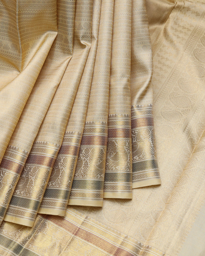 Beige bridal pure zari silk saree