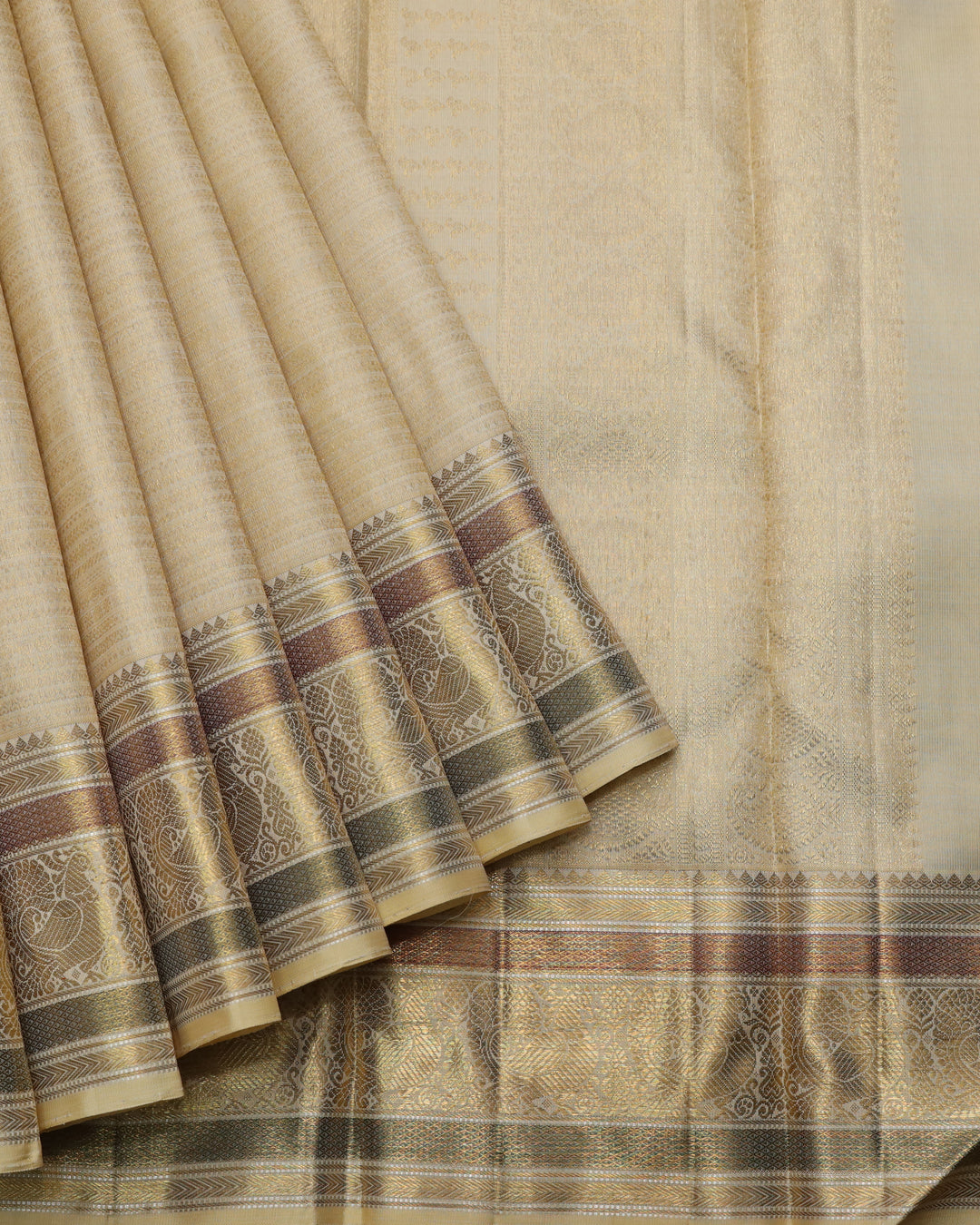 Beige bridal pure zari silk saree