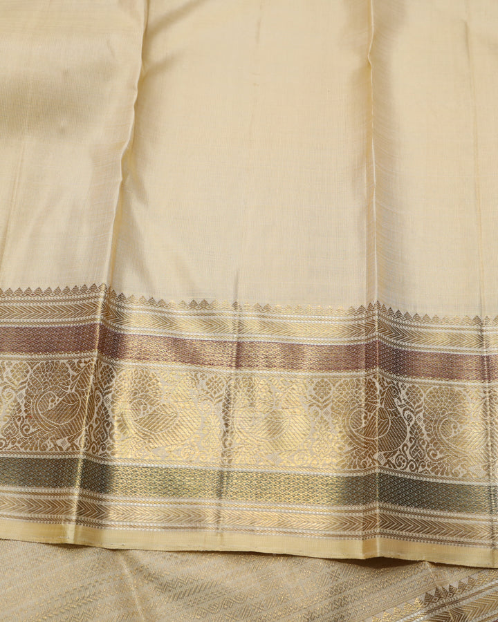 Beige bridal pure zari silk saree