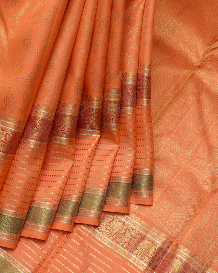 Orange and Red pure zari silk saree