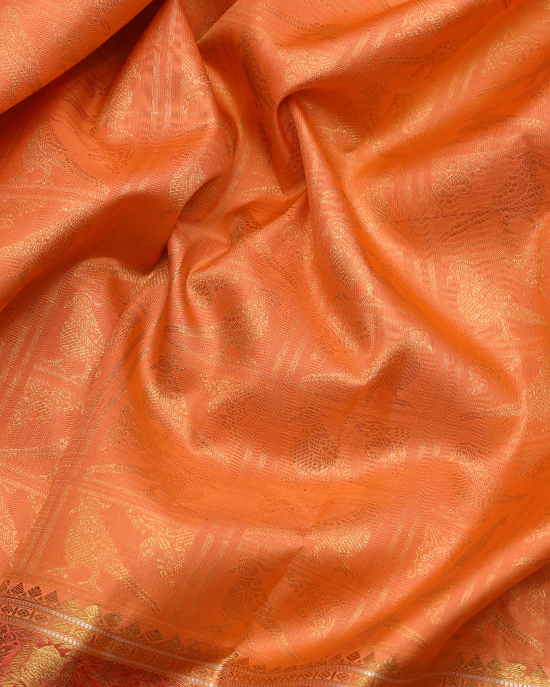 Orange and Red pure zari silk saree