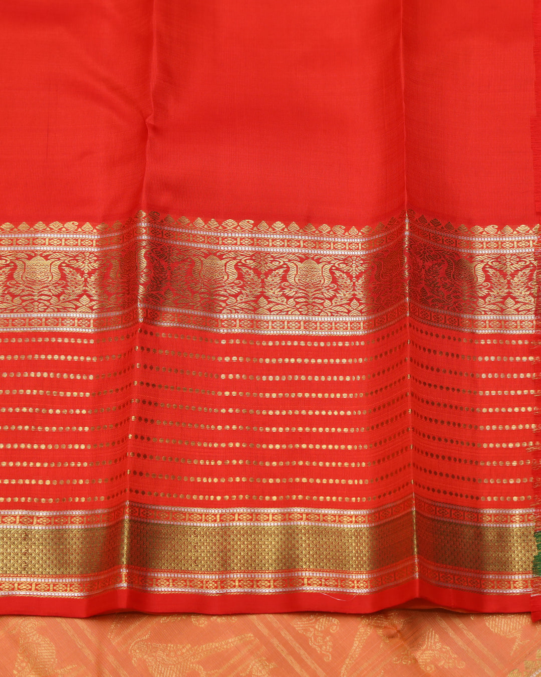 Orange and Red pure zari silk saree