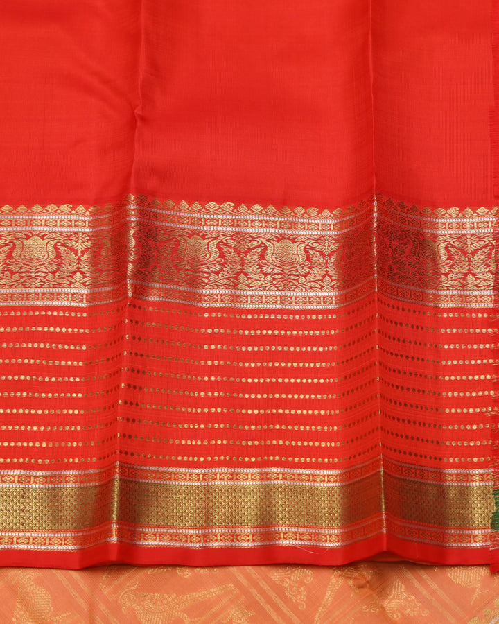 Orange and Red pure zari silk saree