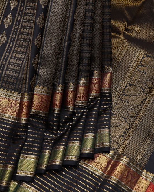Black and Gold pure zari silk saree