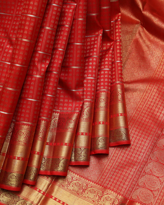 Red Temple pure zari silk saree