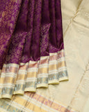 Purple and Cream pure zari silk saree