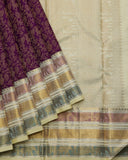 Purple and Cream pure zari silk saree