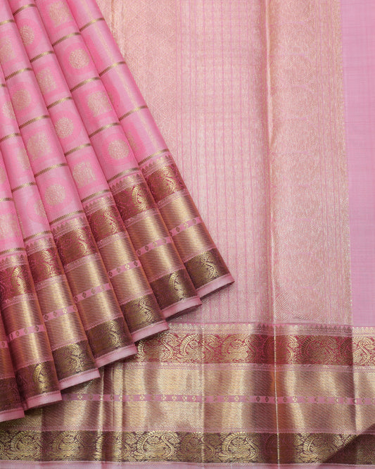 Pastel Pink and Gold pure zari silk saree